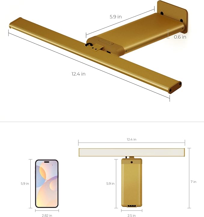 Picture Light for Wall with Remote, Picture Lights Battery Operated Rechargeable 12000mAh, 3 Colors & 3 Timers, Brightness Dimmable for Gallery Poster Frame Painting Photo Art Display (Gold, 2 Pack)