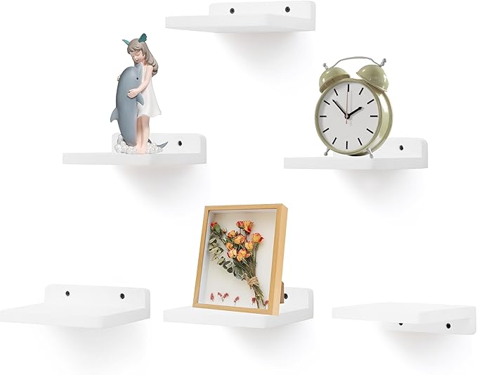 Small Floating Shelf, 5x6 Inch Display Ledges for Wall,Mini Shelves,Rustic Wood Shelf for Bedroom Living Room Bathroom Kitchen (6, Rustic White)