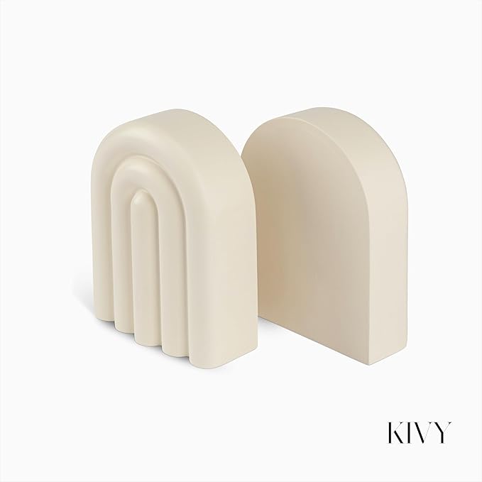 Concrete Book Ends for Shelves [Heavy Duty BOOKENDS] - Bookends Decorative for Heavy Books - Modern Trendy Book Ends - Book Stopper for Shelves - Book Holders for Shelves (White Bookends)