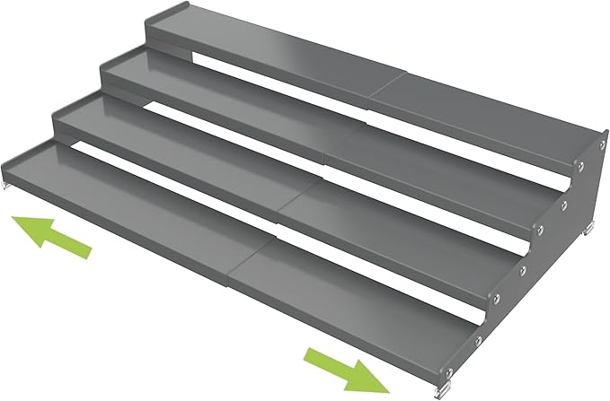 Expandable 4-Tier Step Spice Rack Organizer for Kitchen Cabinet Modern Design and Non Skid Space Saving Storage Shelf for Countertop Cabinets Pantry (1Pack/Gun-Grey)