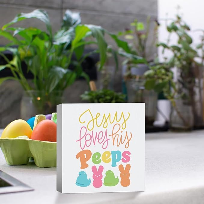 Religious Easter Decorations Easter Table Decor Peeps Decorations Jesus ter Decorations Easter Table Decor Wooden Box Sign for Home Office Bedroom Living Room Desk Shelves