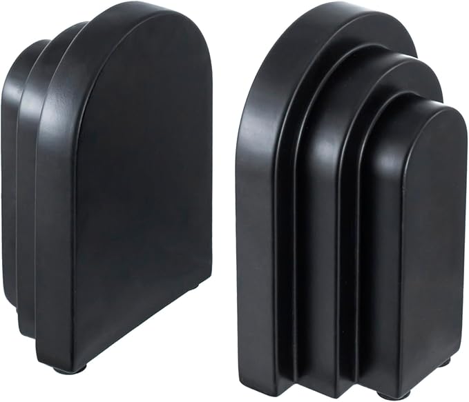 MyGift Black Concrete Bookends Decorative Arch Design, Book Ends for Heavy Books, Book Stopper for Shelves, Minimalist Home and Office Organizer, Modern Art Decor, 1 Pair