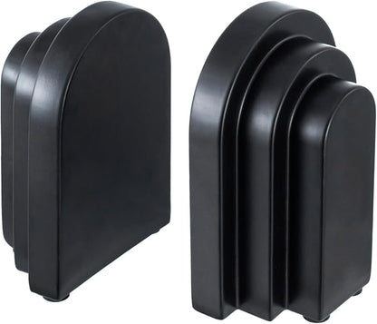 MyGift Black Concrete Bookends Decorative Arch Design, Book Ends for Heavy Books, Book Stopper for Shelves, Minimalist Home and Office Organizer, Modern Art Decor, 1 Pair