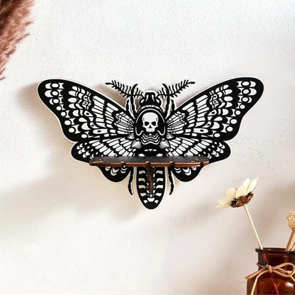 Corner Shelf Wall Corner Shelf Crystal Display with Butterfly Moth Shape, Wooden Wall Mounted Shelf Floating Shelves for Bathroom Kitchen Office Living Room, Women Aesthetic Witchy Gift (A)