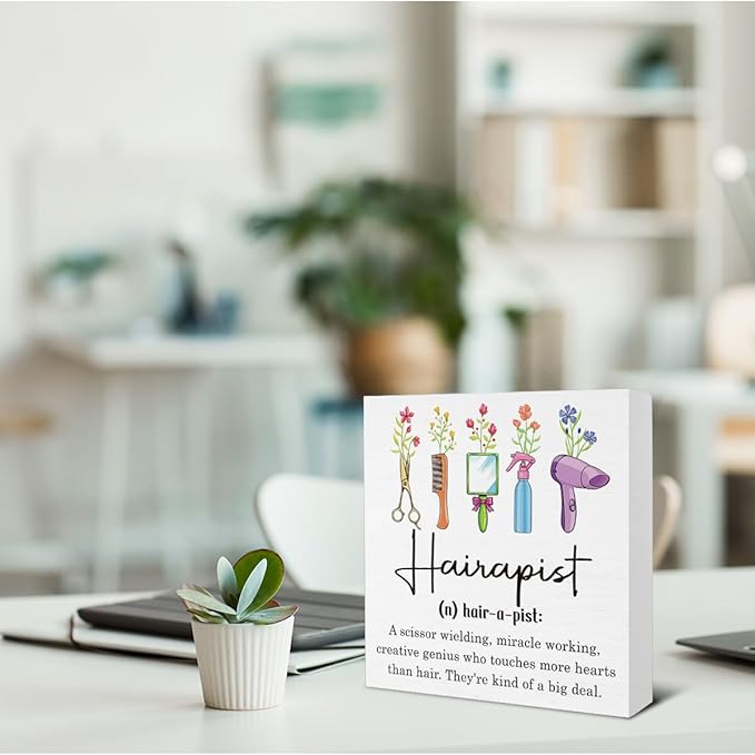 Hairstylist Gifts for Women - Hair Salon Decor - Hairdresser Gifts Wooden Sign Home Hair Salon Barbershop Desk Table Shelf Wall Decor - 5 x 5 Inches