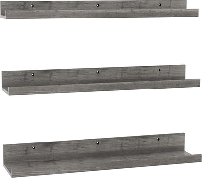 Giftgarden 24 Inch Grey Floating Shelves for Wall Mount, Gray Wood Wall Shelf Ledge for Bathroom Bedroom Living Room Kitchen Storage, Set of 3 Different Sizes