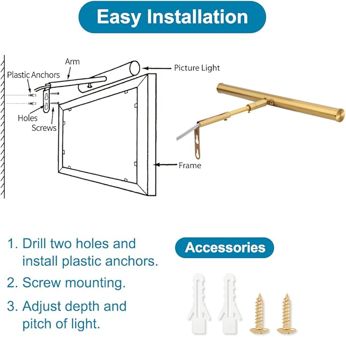 LED Picture Lights for Paintings Plug in, Adjustable Art Light Gallery Wall Light for Display Art Work, 14 Inch 4W 3000K Warm White, Gold Finish CRI90+, ETL Listed