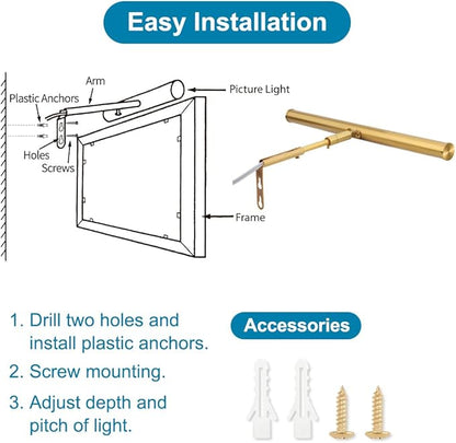 LED Picture Lights for Paintings Plug in, Adjustable Art Light Gallery Wall Light for Display Art Work, 14 Inch 4W 3000K Warm White, Gold Finish CRI90+, ETL Listed
