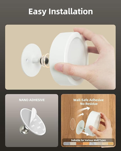 EZVALO LED Wall Mounted Light, 3000mAh Rechargeable Cordless Wall Sconce, 3 Color Temperatures, Dimmable with Remote & Touch Control, 360° Rotatable for Bedroom, Bedside, Reading, Study (White)