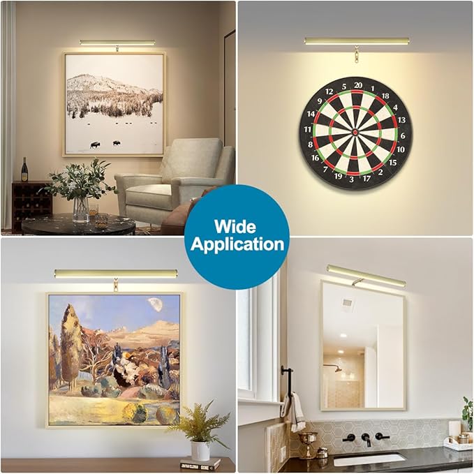 LED Picture Lights for Paintings Plug in, 14 Inch 4W Adjustable Art Light Gallery Wall Light for Display Art Work, Antique Brass Finish, CRI90+, 3000K Warm White, ETL Listed