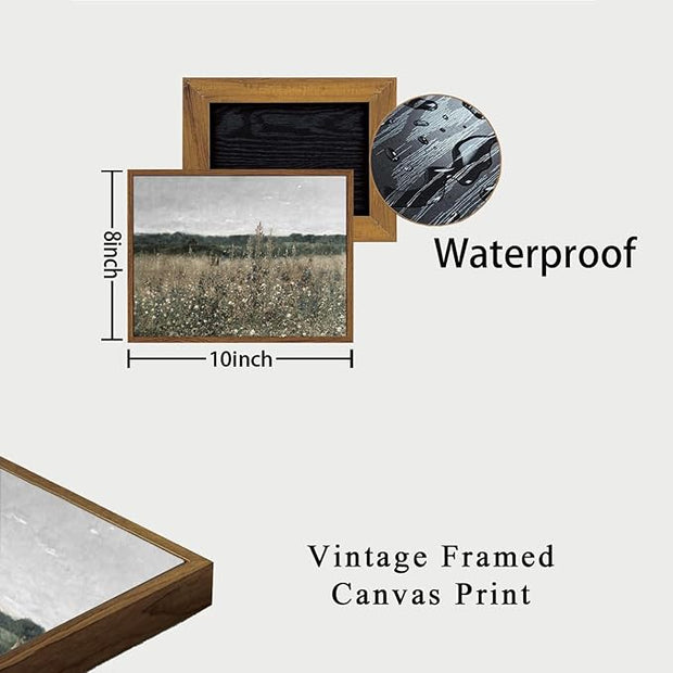 OIQArtOIQ Vintage Framed Wall Art Wildflower Field Meadow Canvas Art Prints Rustic Farmhouse Landscape Pictures Wall Decor Modern Cottagecore Paintings Artwork For Bedroom Bathroom Office Living Room