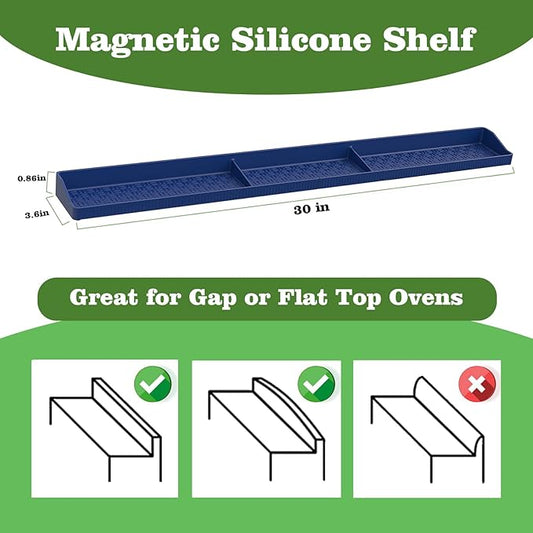 30 Inch Silicone Stove Top Shelf Magnetic for Kitchen, Strong Magnetic Heat Resistant Spice Rack Organizer for Over Stove Oven - (Navy Blue)