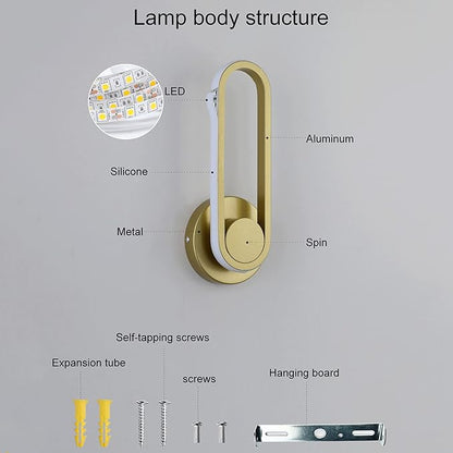 Modern 12W LED Wall Lighting Fixture 330° Rotatable Wall Lamps Modern Minimalist Creative Black Acrylic Wall Sconces for Bedroom, Living Room Balcony Kitchen Hallway