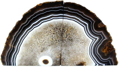 JIC Gem Black Agate Bookend(s) geode bookends Large Book Ends for Shelves 1 Pair 6 to 8 Lbs Book Ends to Hold Books Heavy Duty from Brazilian with Rubber Bumpers for Office and Home Decoration