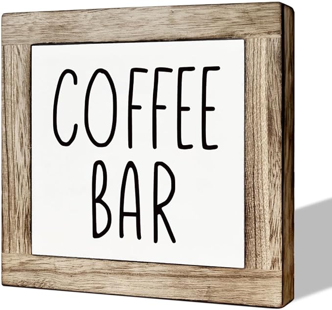 Coffee Bar Sign and Decor Set - Wooden Box Signs for Home, Farmhouse Wood Table Decor, Country Style Cafe Decoration
