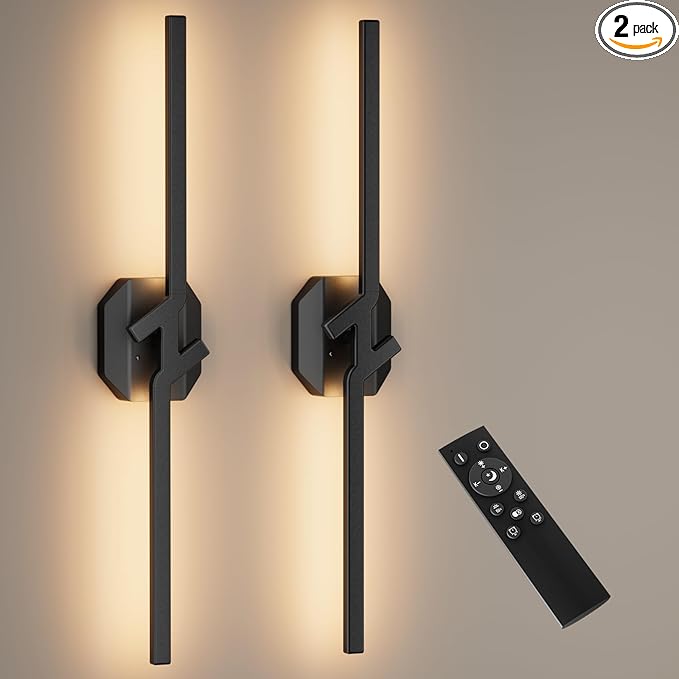Battery Operated Wall Sconce Set of Two,USB Rechargeable Wall Sconce with Remote Control,3000K-6000K Infinite Dimmable Wall Lamps for Bedroom,Background Wall,Living Room,Hallway,Wall Decor,28inch