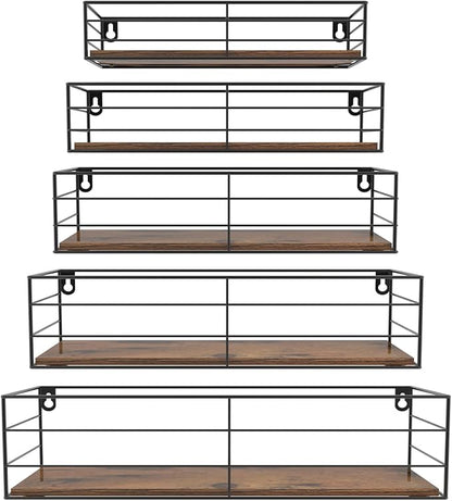 CRUGLA Floating Wall Shelves Set of 5, Wall Mounted Bathroom Shelves, Hanging Storage Shelf for Bathroom, Kitchen, Bedroom, Living Room