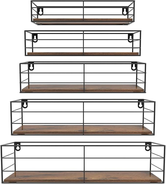 CRUGLA Floating Wall Shelves Set of 5, Wall Mounted Bathroom Shelves, Hanging Storage Shelf for Bathroom, Kitchen, Bedroom, Living Room