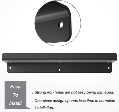 SRIWATANA Black Metal Wall Shelves, 17 Inch Floating Shelves for Bedroom, Living Room, Bathroom, Kitchen, Set of 2 - Matte Black