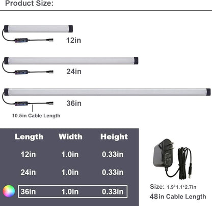 Dimmable Under Cabinet Lighting, RGB LED Light Bar, RF Remote Control Lamp, Multicolor Under Counter Lights for Desk, Room, Cupboard, Hallway, Shelf, Closet (36 Inch)