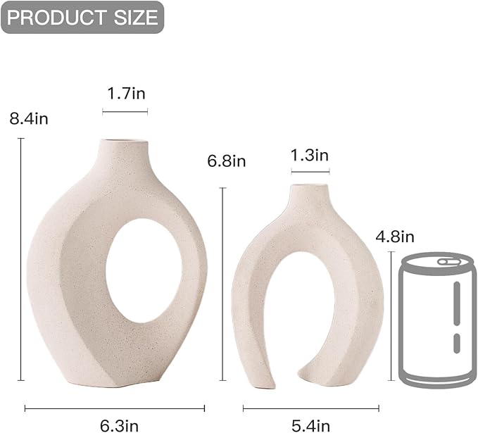 Snuggle Hollow Ceramic Vase Set of 2, Nordic Modern Boho ins Style Decorative Ceramic Aesthetic Flower Vase for Home Decor (Milky White W 6.3