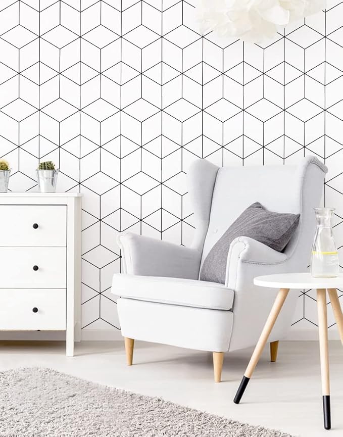 Removable Wallpaper White and Black Contact Paper for Cabinets Stripe Peel and Stick Wallpaper Self Adhesive Contact Paper for Wall Covering Vinyl Rolls 118