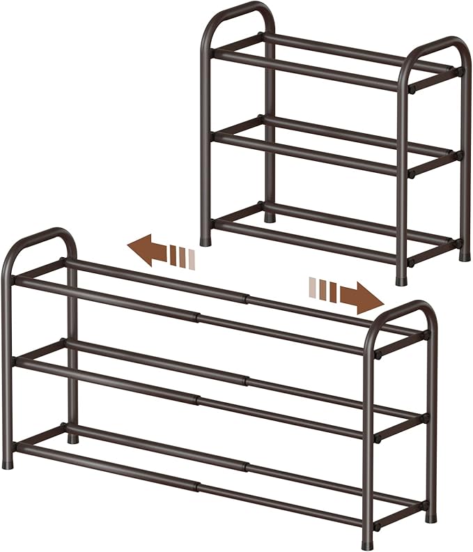 Gonfoam 3-Tier Expandable Shoe Rack,Adjustable Shoe Shelf Storage Organizer Heavy Duty Metal Free Standing Shoe Rack for Entryway Closet Doorway (Bronze)
