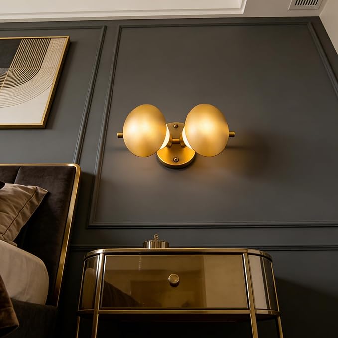 Modern Gold 2 Llight Mushroom Wall Sconces, Globe Spherical Wall Lamp, Mid Century Small Brass Vanity Single Ball Lights Fixture, Contemporary Milk Glass Wall Mounted Lamp for Bedroom Bathroom Hallway