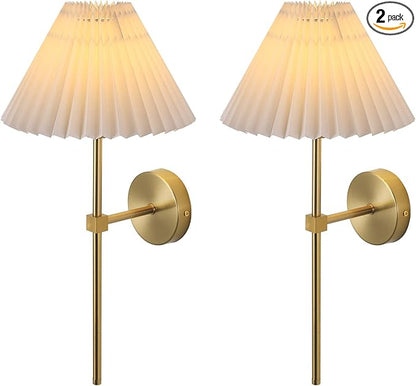Wall Sconces Sets of 2 White Fabric lampshade Gold Wall Lamp Column Bracket Wall Lighting Bathroom Dresser Hardwired lamp Applicable to Living Room Bedroom Dining Room