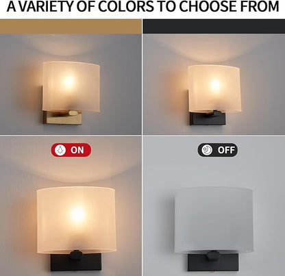 Hardwired Wall Sconces Set of 2, Modern Acrylic Shade Wall Light Fixture, Black Walls Mounted Lamp with Ceramic Lamp Holder, Classic E26 Bulb Walls Lighting for Bedroom, Hallway 【No Bulb Included】