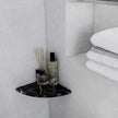 Black Marble Corner Shower Shelf, 9 Inch Carrara White Marble Corner Shelf for Bathroom Shower Decor, Wall Mounted, Polished, 1 Pcs