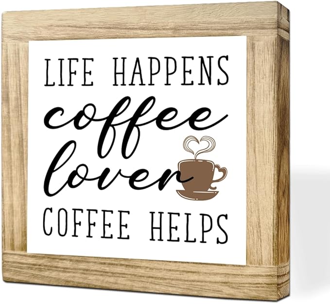 Coffees Wood Sign Life Happens Coffee Helps Wooden Decor Sign for Cafe Bar Inspirational Coffees Decor To Kitchen Home Office Ideal Gift For Coffee Lover Handmade Wood Plaque 5.9x5.9 Inch
