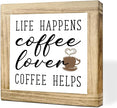 Coffees Wood Sign Life Happens Coffee Helps Wooden Decor Sign for Cafe Bar Inspirational Coffees Decor To Kitchen Home Office Ideal Gift For Coffee Lover Handmade Wood Plaque 5.9x5.9 Inch