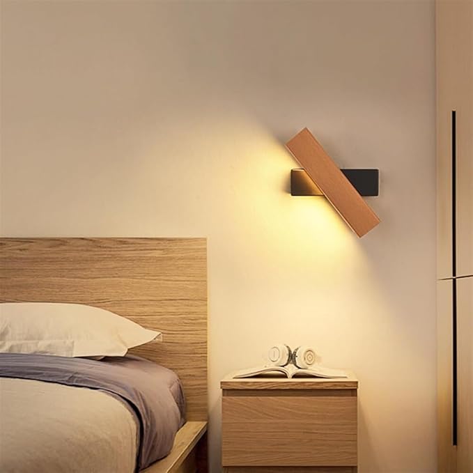 Modern Indoor LED Wall Sconce Wooden Minimalist Interior Small Wall Lights 1 Pack Hardwired 360° Rotatable Wall Mount Light for Living Room Bedroom Hallway Corridor(White Light,Small)