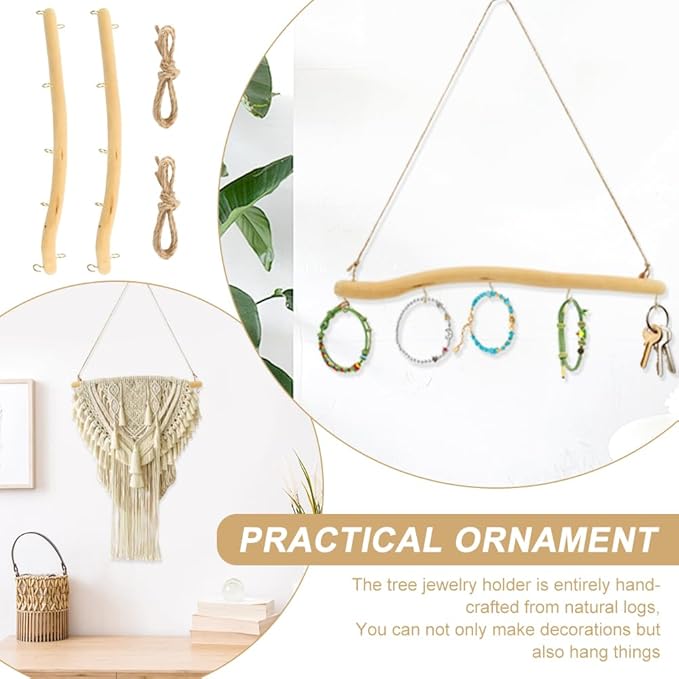 2Pcs 15 Inch Driftwood for Crafts Natural Driftwood Decorative Branches, Home Wall Hanging Decor Jewelry Organizers with 5 Hooks, Handcrafted from Natural Drift Wood for Keys Hats Entryway