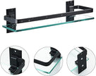 AIJALY 3 Pack Bathroom Glass Shelf,Aluminum Tempered Glass 0.34in Extra Thick Rectangular 1 Tier Storage Organizer Wall Mount,Black 15.7in
