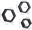 DD DEFINED DECO Set of 3 Pine Wood Hexagon Shelves for Wall Decor,Wall Mounted Floating Shelves,Farmhouse Honeycomb Living Room,Hanging Rustic Shelf Racks Bedroom,Nursery, Black, (B2C230007-3SET)