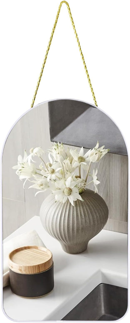 Funerom Small Decorative Arched Wall Mirror with White Frame, 15.8 x 9 inches, Small Modern Hanging Mirror for Bedroom Bathroom
