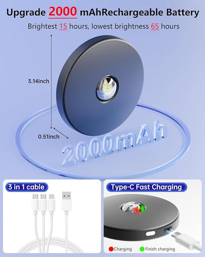 Puck Lights with Remote Control, 2000mAh Rechargeable Cabinet Light, Under Counter Tap Light Wireless, Display Cabinet, Shelf, Closet，Dimmable，Magnetic，Push Lights Battery Operated， (Black, 3 Pcs)