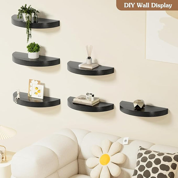 Olakee Floating Shelves for Wall Set of 3, 15.4" Rustic Wood Wall Mounted Shelves for Bathroom, Bedroom, Living Room, Kitchen, Office – Heavy Duty Decorative Storage Shelves – Black