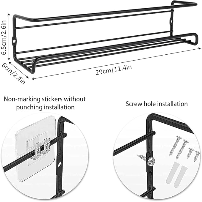 4 Pack Spice Rack Organiser Hanging Spice Shelves Carbon Steel Wall Mount Spice Rack Kitchen Storage Racks Storage Spices and Condiments Spice Jars for Kitchen Cabinet Cupboard Pantry Door