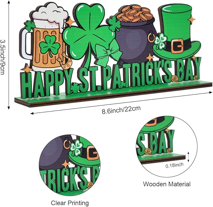 St Patricks Day Decor for Table Happy St Patrick's Day Coffees Bar Decoration Wooden Centerpieces Rustic Farmhouse Sign for Tabletop Home Shelf St Patricks Day Party Decoration Pink