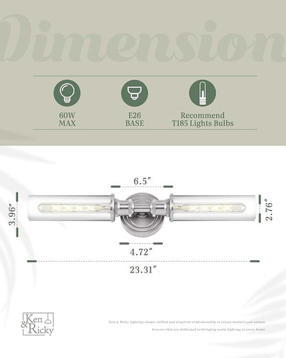 Ken & Ricky 24In Brushed Nickel Wall Sconces Set of Two,Bathroom Vanity Light Fixtures, Sconces Wall Decor Set of 2,Modern Wall Lighting for Mirror Living Room Bedroom Hallway