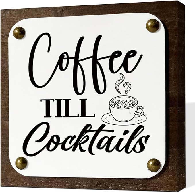 Coffee Bar Decor, Coffee Wood Sign, Wooden Box Signs Decors Art, Coffees Corner Decors, Kitchen Sign for Home Shelf Decor, Coffees Till Cocktails Signs