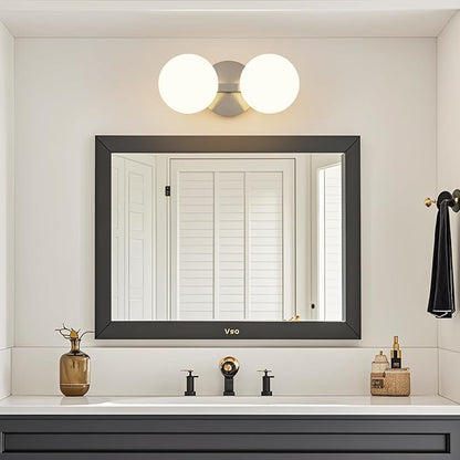 Globe Bathroom Vanity Light Fixtures: Nickel Wall Scones With 2 Milk Glass Shade - Modern Makeup Lighting Fixture over Mirror - Brass Ball Powder Room Vanities Lights for Hallway Bedroom Bulb Excluded