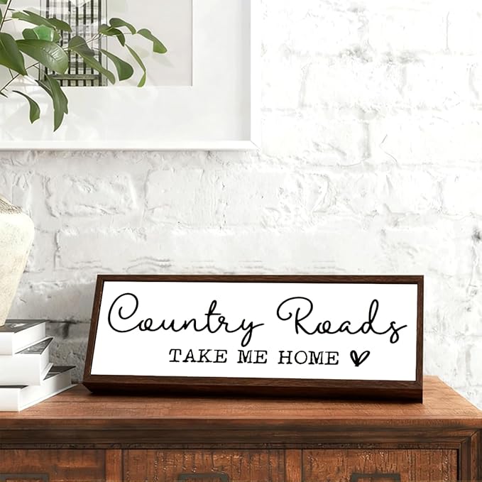 Country Roads Take Me Home Sign, Farmhouse Style Home Decor, Framed Sign Decor for Front Door Entryway Porch, Living Room Decors Tabletop, Shelves Decoration, Decorative Wooden Table Signs