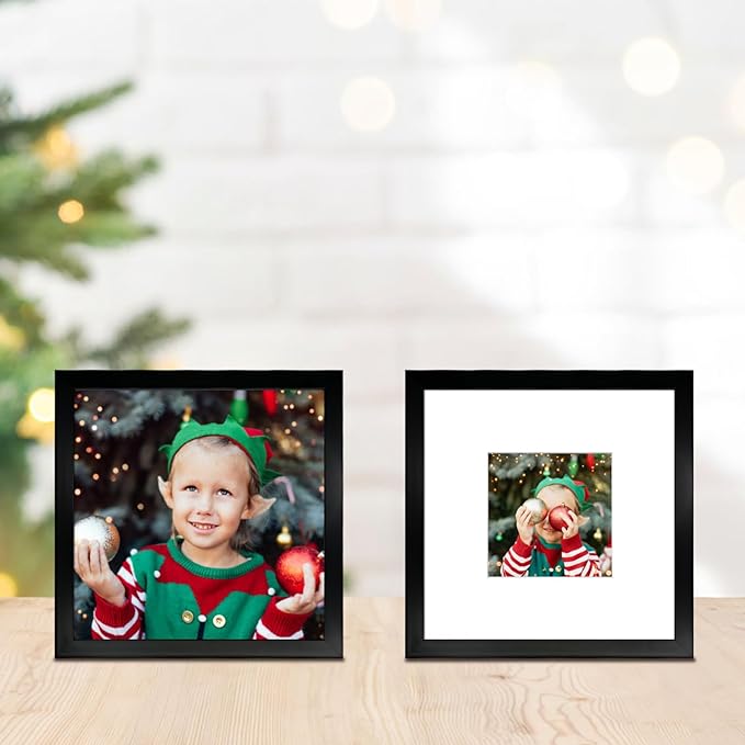 10x10 Picture Frame Set of 9, Display Pictures 8x8 with Mat or 10x10 without Mat, Multi Collage Gallery Square Photo Frames for Wall or Tabletop,Black