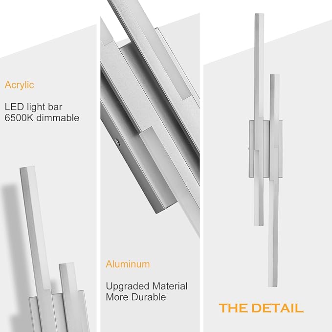 Modern LED Wall Sconce Silver Remote Wall Light Fixtures for Bathroom, Dimmable Vanity Light Indoor LED Remote Wall Sconce for Living Dining Room Bedside Bedroom(3000-6500K 35.4inch)