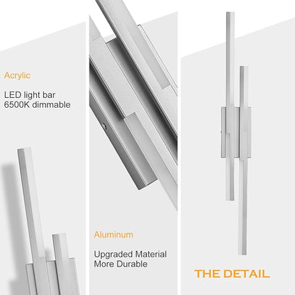 Modern LED Wall Sconce Silver Remote Wall Light Fixtures for Bathroom, Dimmable Vanity Light Indoor LED Remote Wall Sconce for Living Dining Room Bedside Bedroom(3000-6500K 35.4inch)