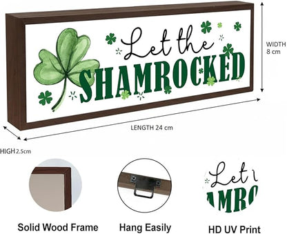 Let the Shamrock Signs, Lucky Four Leaves Clover Decor, St. Patrick's Day Themed Decors for Cafe Shop Coffee Bar, Farmhouse Decor for St. Patrick's Day, Irish Home Party Decorations, 9.5x3.1x1 inches